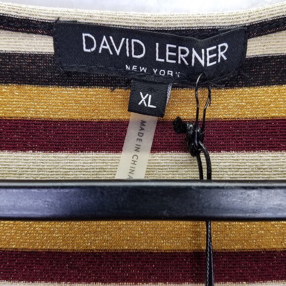 David Lerner Shimmer Stripe Top Women's XL V-Neck Puff 3/4 Sleeve Gold Red NEW - Picture 8 of 16